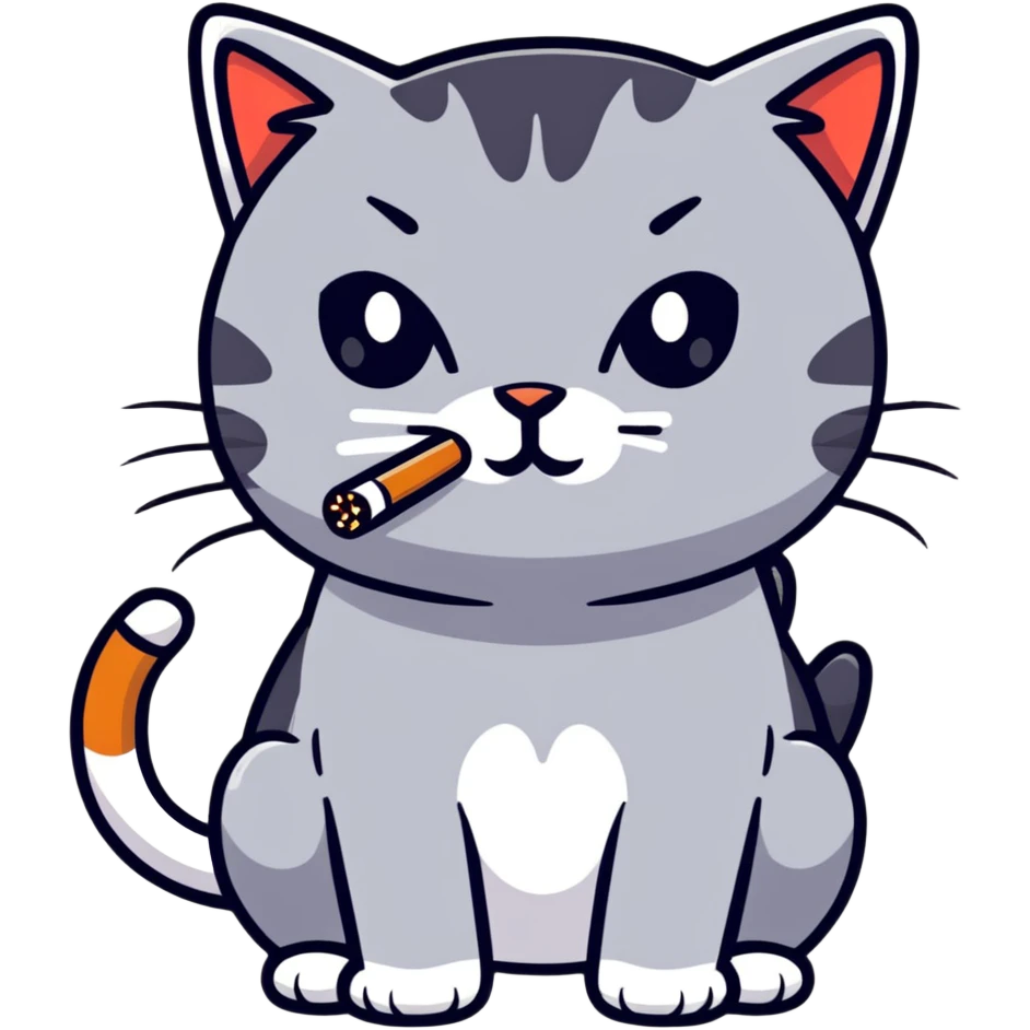 cat with cigarette in mouth staring intensely emoji