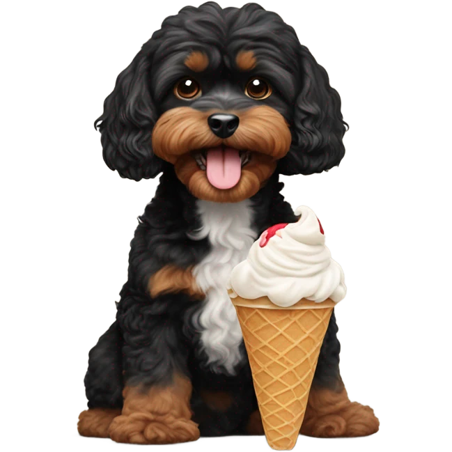 Black and Tan Cavoodle eating icecream emoji