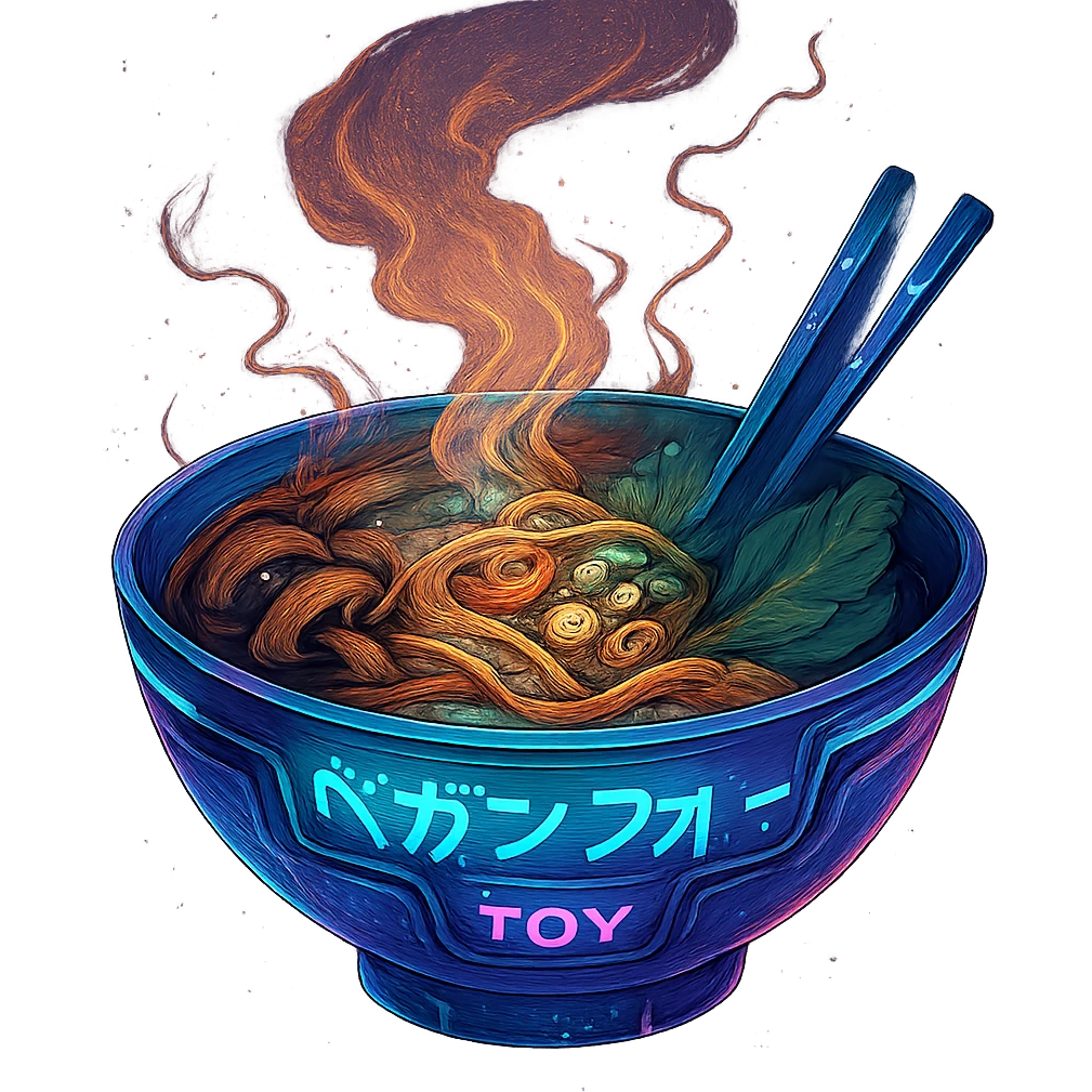 cyberpunk futuristic, scifi, a bowl of delicious VEGAN pho, ramen, piping hot emoji