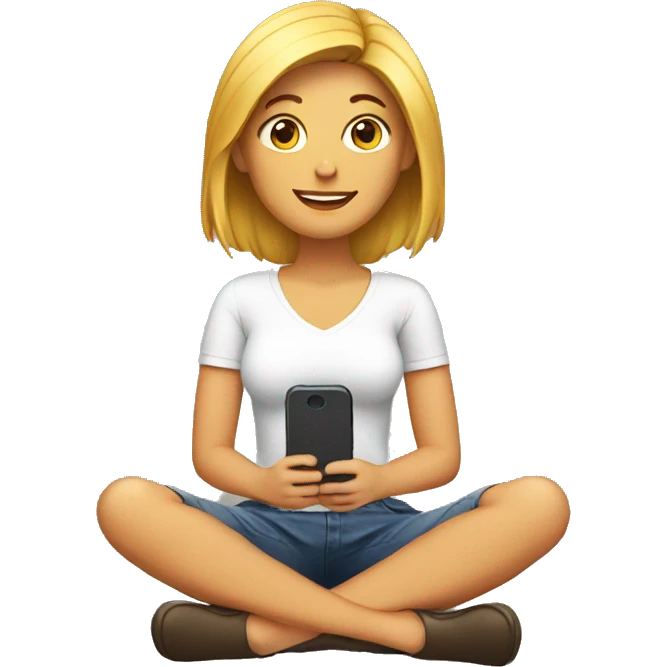 women sitting with phone emoji