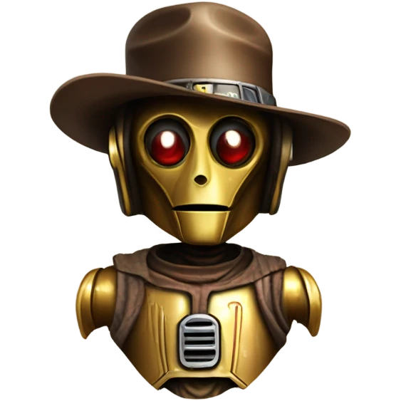 Old dirty west Bounty hunter C3po wearing small hat emoji