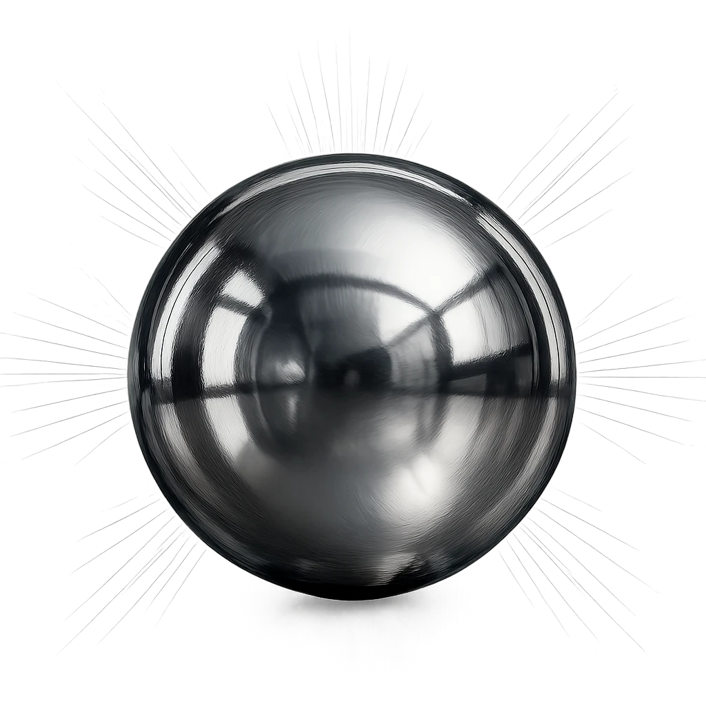 reflective chrome sphere emitting beams of light and energy, symbolizing power emoji