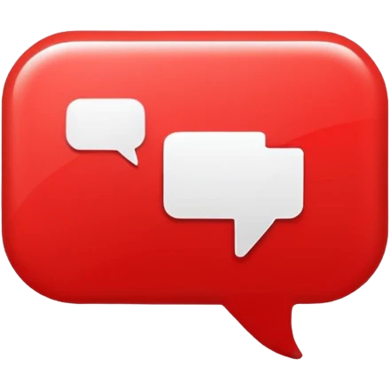 Minimal design featuring a red speech bubble that contains a white play button. On a white background, no text. Suggests intelligent conversation about video content. Clean, modern and tech-oriented emoji