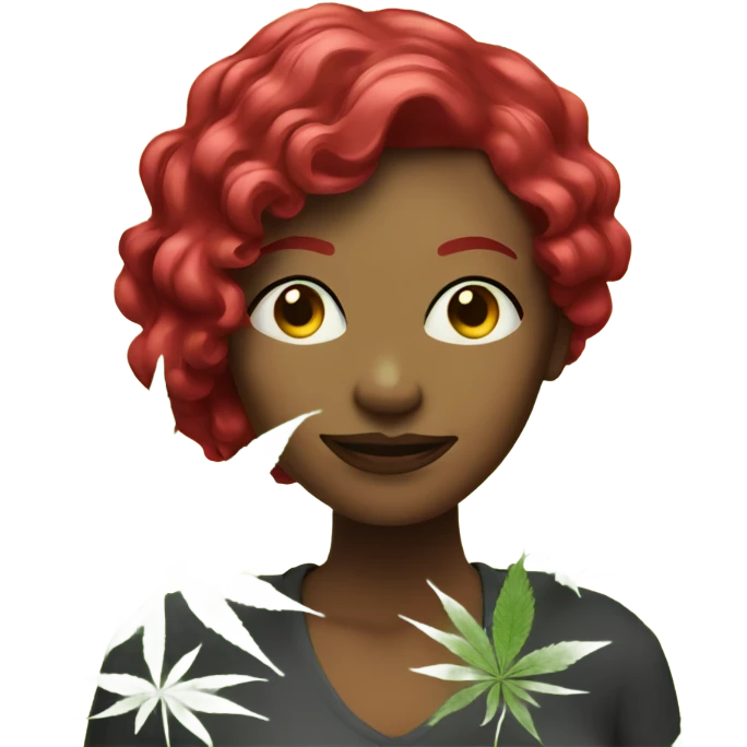 Woman with ruby red hair, beside marijuana plant  emoji