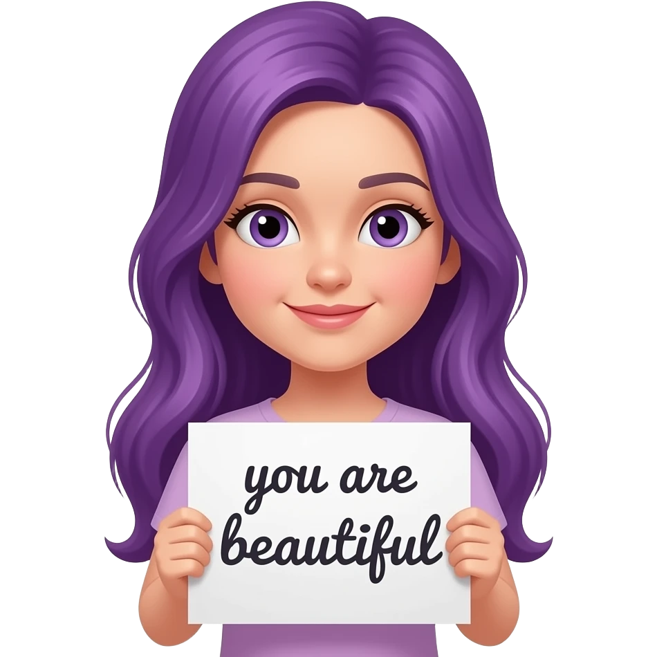 girl with long purple hair with a you are beautiful sign emoji