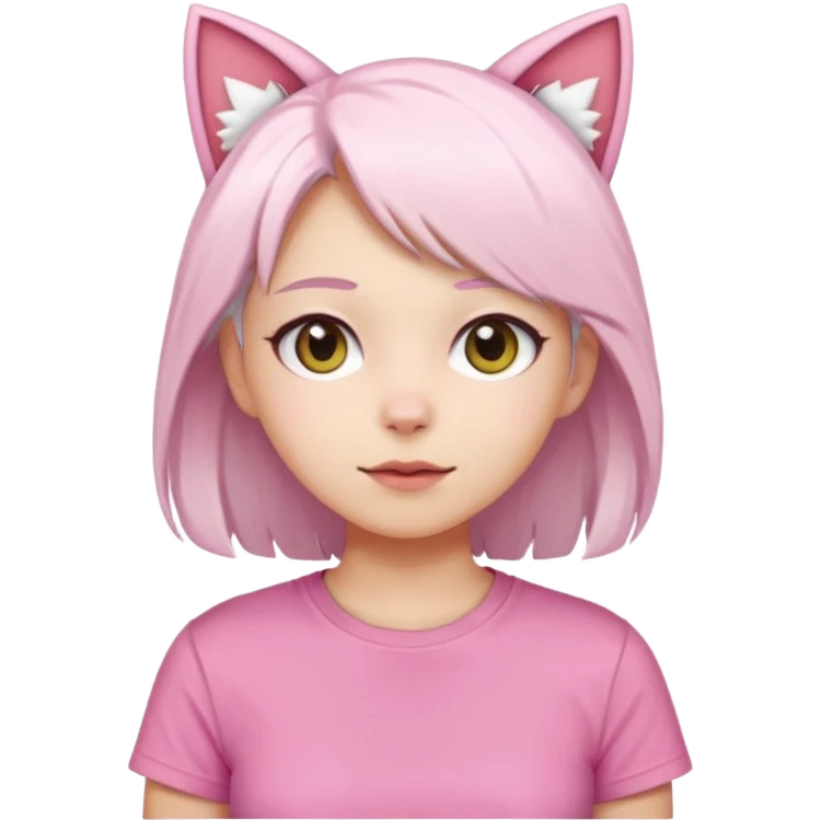 girl with white hair and cat ears wearing pink tshirt emoji