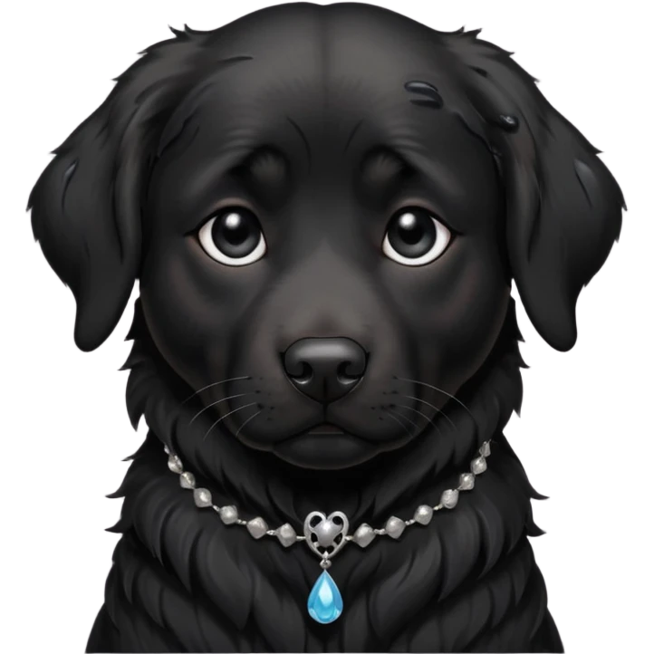 Sad black retriever dog with tears in eyes, wearing gothic accessories  emoji