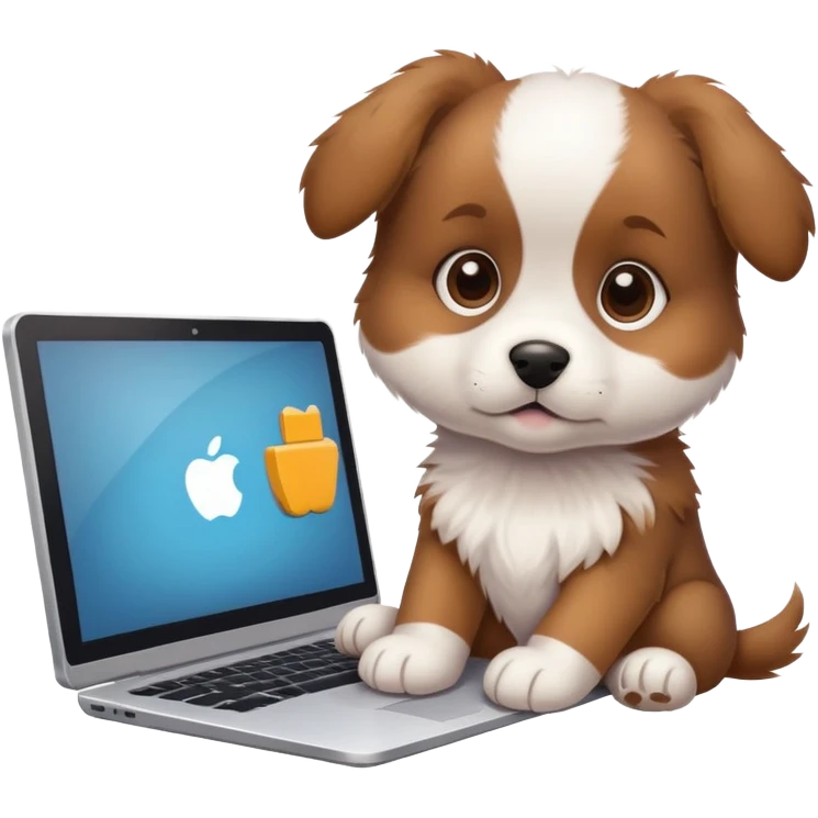Puppy working on computer emoji