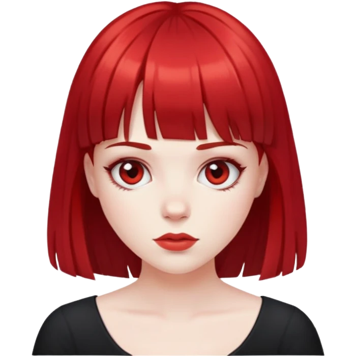 Pale girl, black plus red hair and bangs emoji