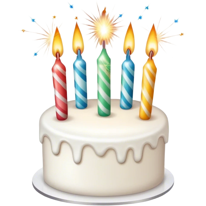 White birthday cake with sparkler candles emoji