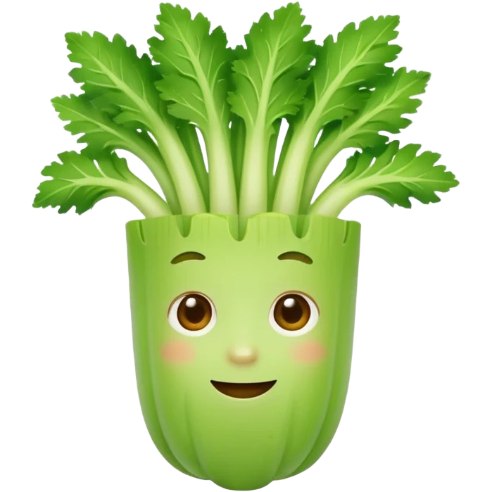 Friendly celery emoji avatar, cute and minimalistic style, warm eyes and gentle smile, flat design, soft shapes, clean modern look, highly recognizable at small sizes, centered composition, transparent or solid background, app icon quality. emoji