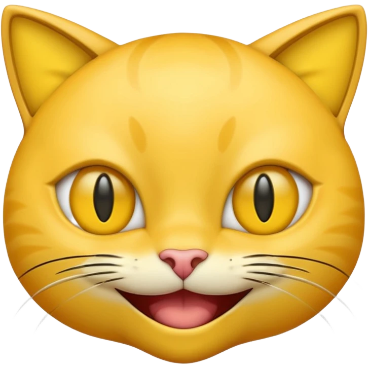 Yellow emoji with vertical slit cat eyes, huge creepy grin from ear to ear emoji