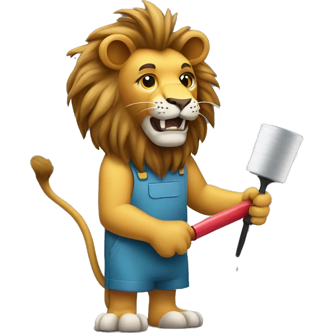 lion standing holding paint roller with contracture dress lion open mouth emoji