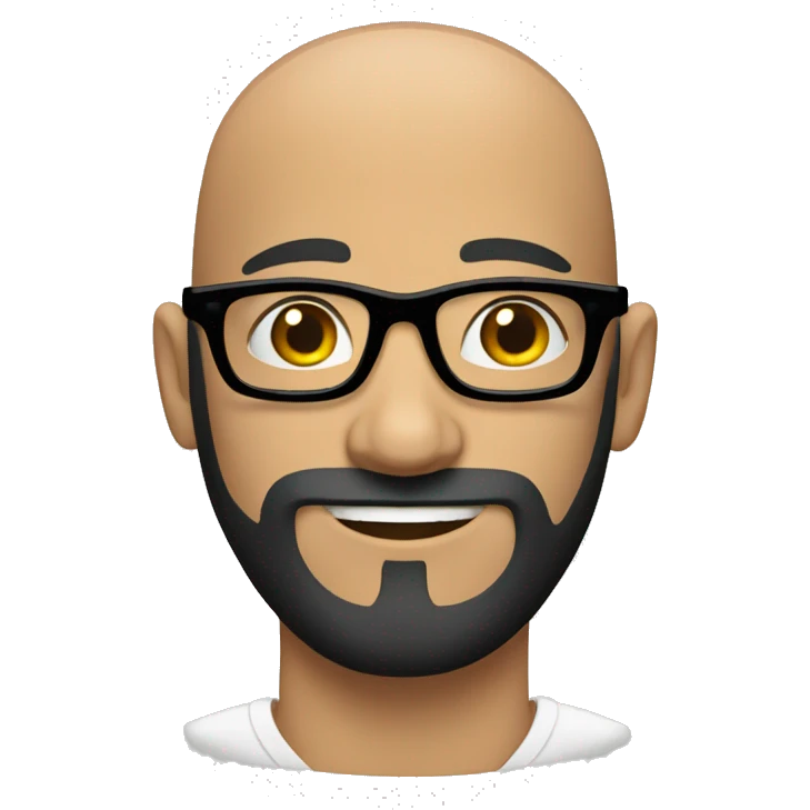 bald man with black beard and black rimmed glasses emoji
