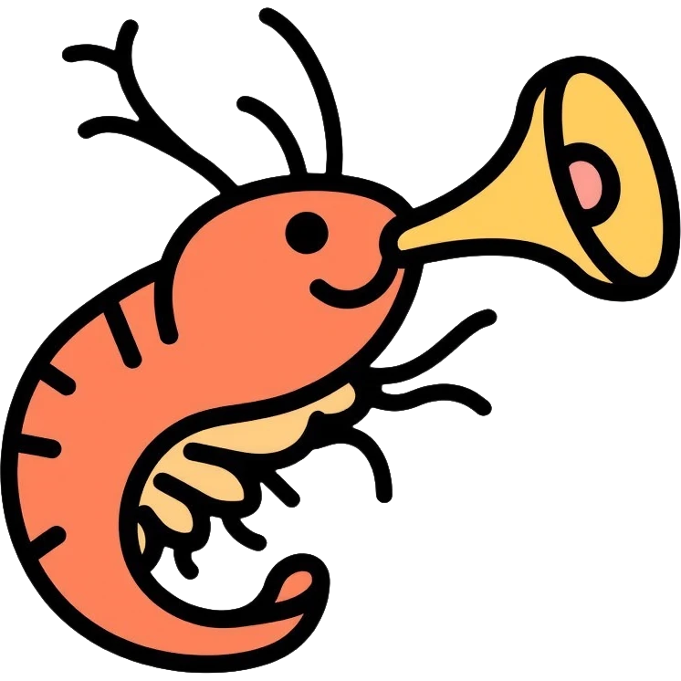 small shrimp plays the trumpet emoji