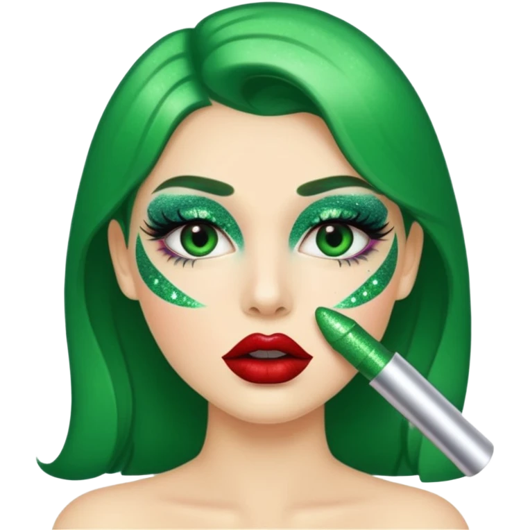 green lipstick with glitter emoji