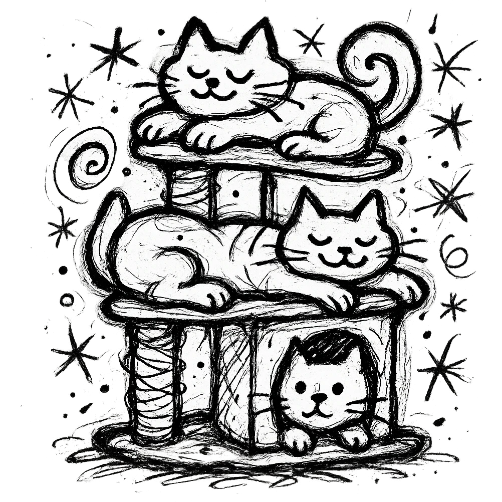 cats relaxing in a vertical playhouse emoji