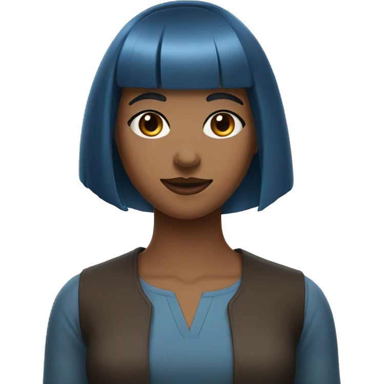 a young woman with blue eyes and brown hair with very blunt bangs emoji
