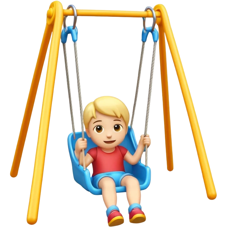 iOS-style 3D emoji: a colorful plastic child swing with a safety bar in front, hanging from two ropes, glossy surface and soft shadows emoji