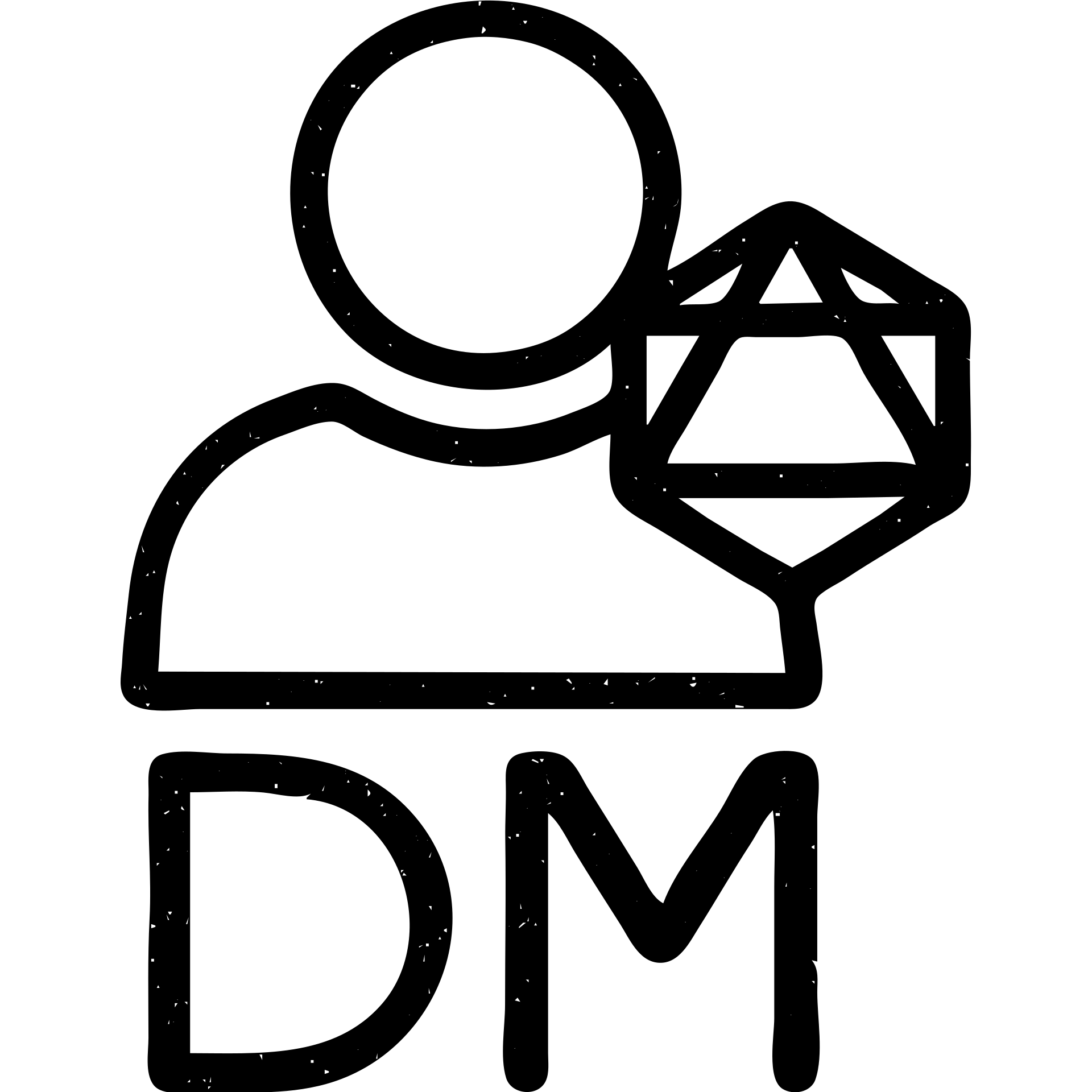 minimalist outlined icon representing Dungeon Master for DnD TTRPGs with worn distressed effect emoji