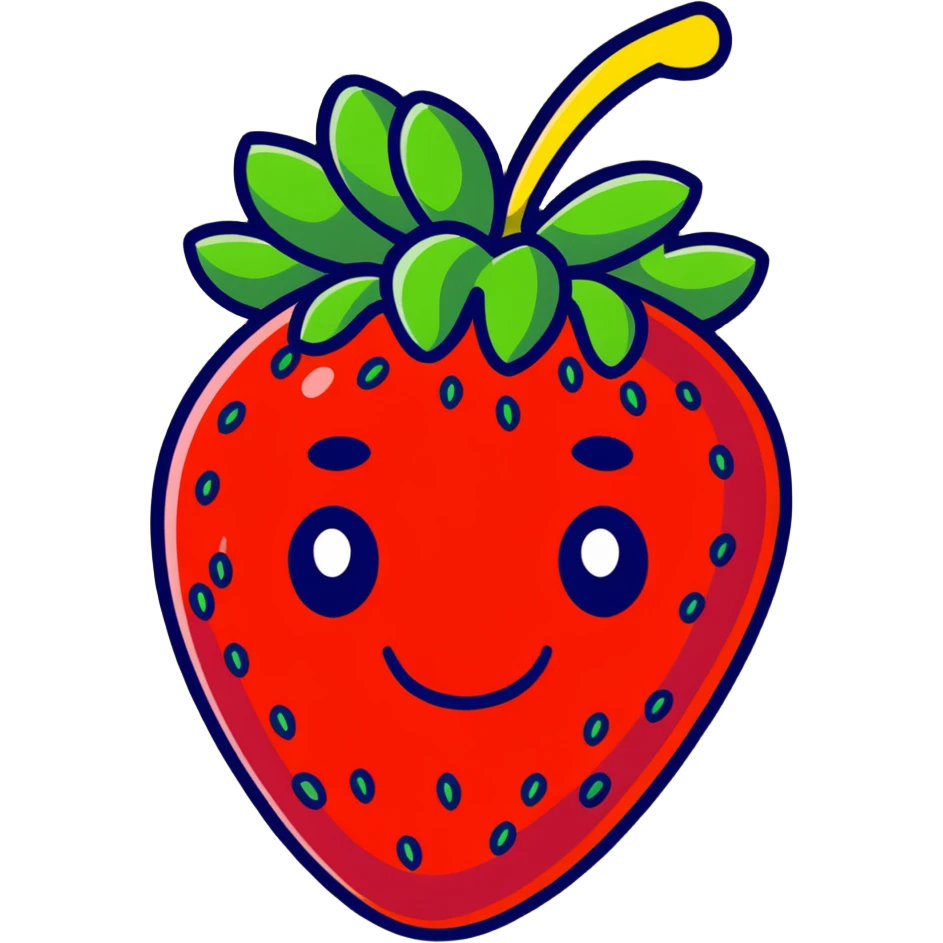 cartoon strawberry with a smiley face emoji