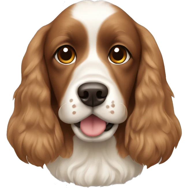 A cocker spaniel, Shitz shu mix dog, brown,white,and light brown colors emoji