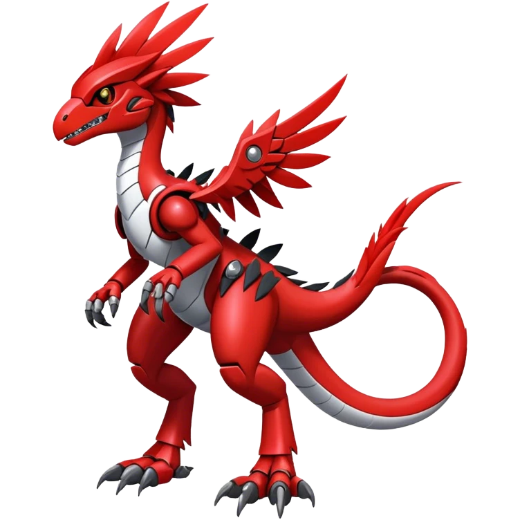 Furry feather-mane Cool Edgy Futuristic shiny Digimon-Fakemon-Guilmon-Velociraptor-Mecha full body   emoji