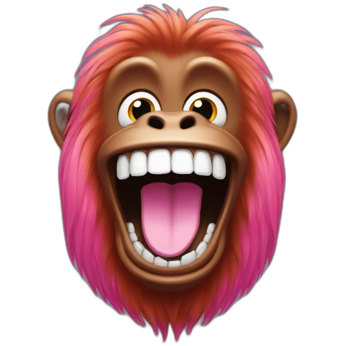 Orangutan laughing with pink hair emoji