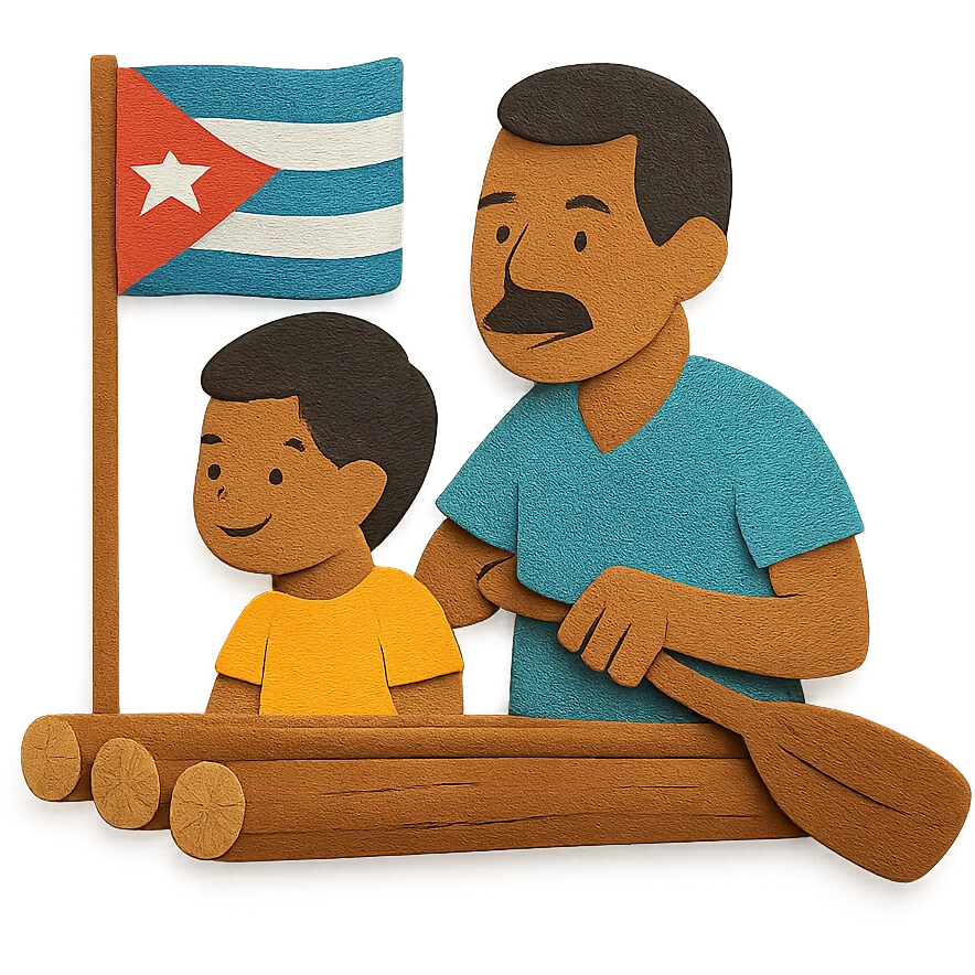 Cuban dad and boy on a raft emoji