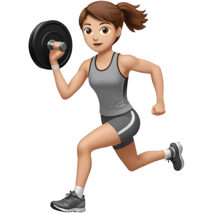 one women running and lifting weights. brown hair, light skin, hazel eyes. emoji