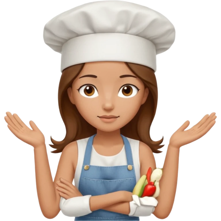 Sexy Full body  pretty
Long brown hair brown eyed female chef wearing white tank top, denim shorts and chef hat arms folded emoji