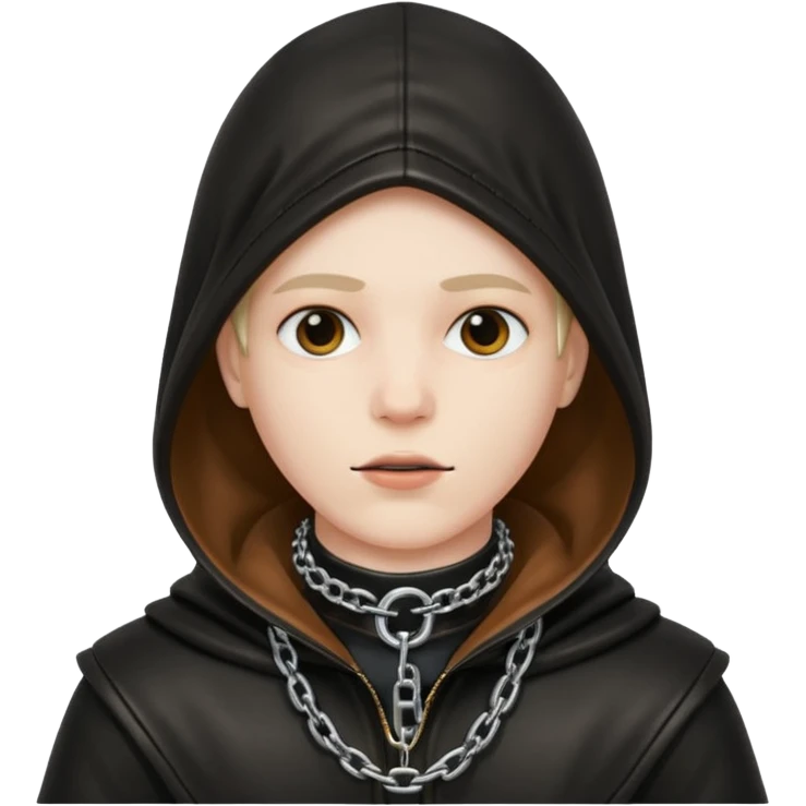 Leather hooded gimp with chain collar emoji