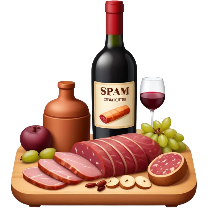 SPAM MEAT charcuterie with fruit and a bottle of wine emoji