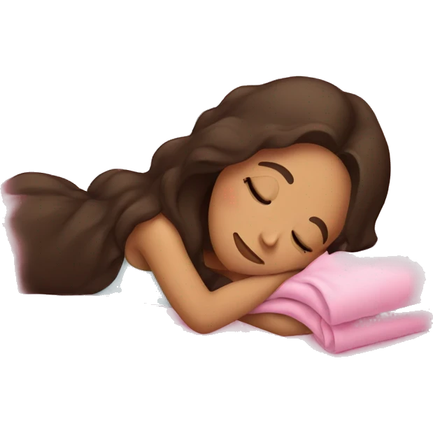 Brunette girl sleeping on side with pink blanket emoji