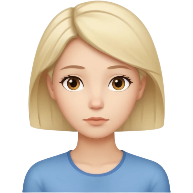female human avatar, thoughtful expression, calm mood, sensitive personality,
neutral face, minimal style, simple hair, no accessories,
professional, clean, soft tone emoji