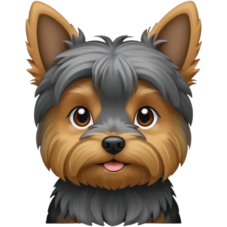 Yorkie with lowered down ears, mostly dark and grey, small emoji