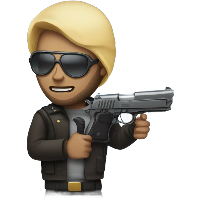 Guy in a sky mask holding a dessert eagle emoji