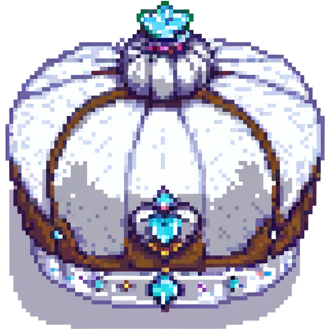 8-bit pixel art royal crown, silver, with jewels emoji