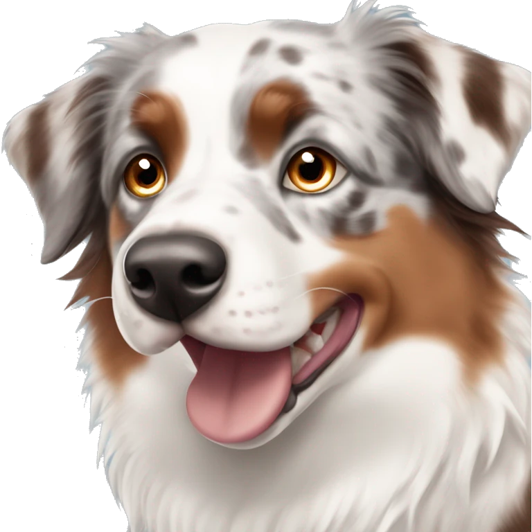 Red merle Australian shepherd with light blue eyes. emoji