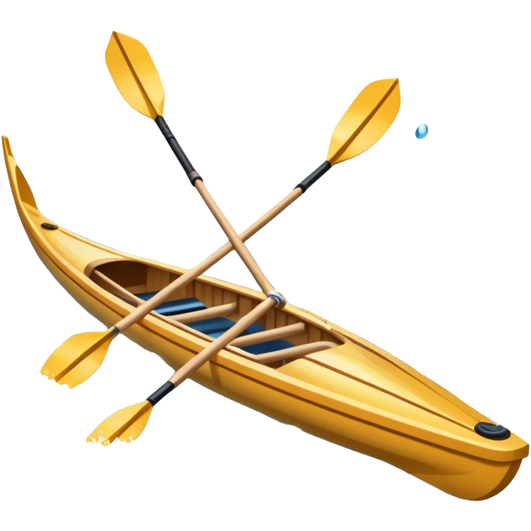 An icon showing a close-up of crossed oars, a sleek racing shell, and rippling water, symbolizing rowing. The design includes droplets in motion and a streamlined boat tip cutting through waves. Transparent background emphasizes strength, precision, and the spirit of competitive rowing emoji