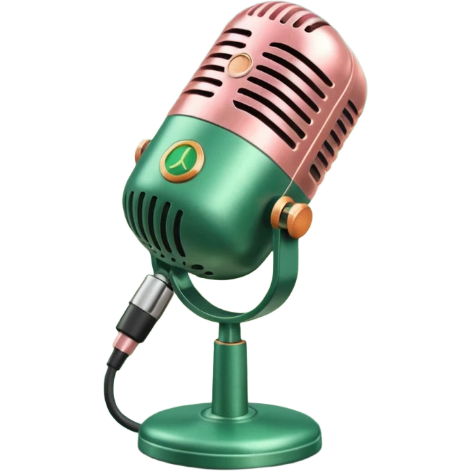 Microfono podcast vintage colorato verde scuro, rosa pastello e arancione emoji