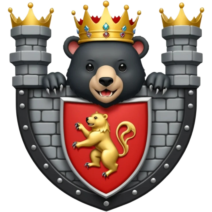The coat of arms shows on a silver (white) shield, a black bear rampant with tongue and claws in red. On the shield rests a golden five leaved crest coronet, whose tiara of brickwork is provided with a gate in the center. emoji