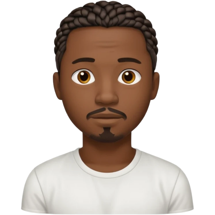 Hazme un emoji de un hombre negro con trenzas cortas, camiseta blanca y una pequeña perilla sin bigote emoji