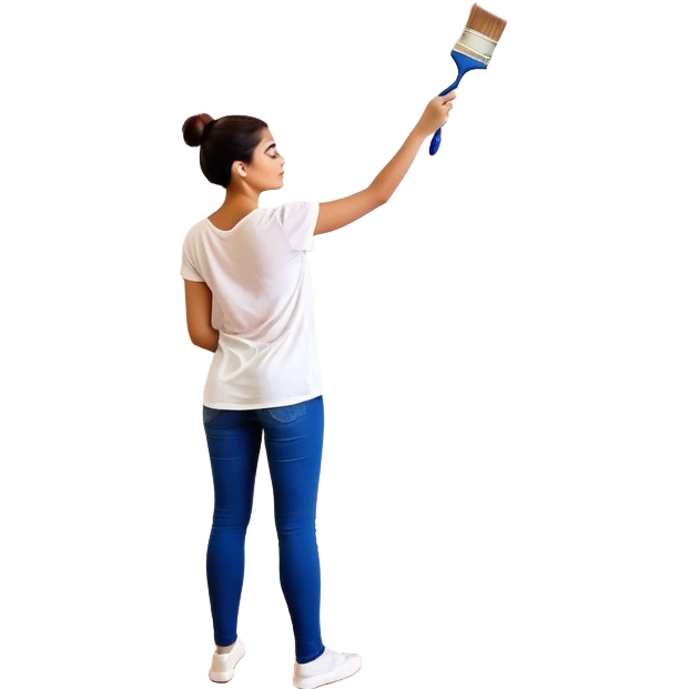 Create an icon that represents the hobby of wall painting without frame, featuring a wall with a beautiful painting in progress. The design should include a paintbrush, a roller, and part of the wall decorated with colorful patterns or a mural. The icon should show the process of creating the artwork, with the brush strokes visible on the wall, symbolizing the artistic nature of the craft. The composition should be balanced and harmonious, evoking creativity and skill. The background should be transparen emoji