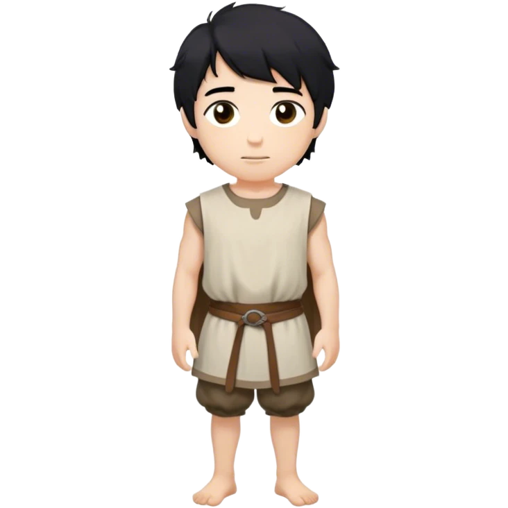 medieval summer outfit worn by a DnD themed fantasy male character. basic sleeveless cotton tunic with a simple, rounded neckline and a loose fit. clothes only above the waist. The clothes full waist. The character's haven't arms. character is white-skinned, black hair, brown eyes, short messy hair. emoji