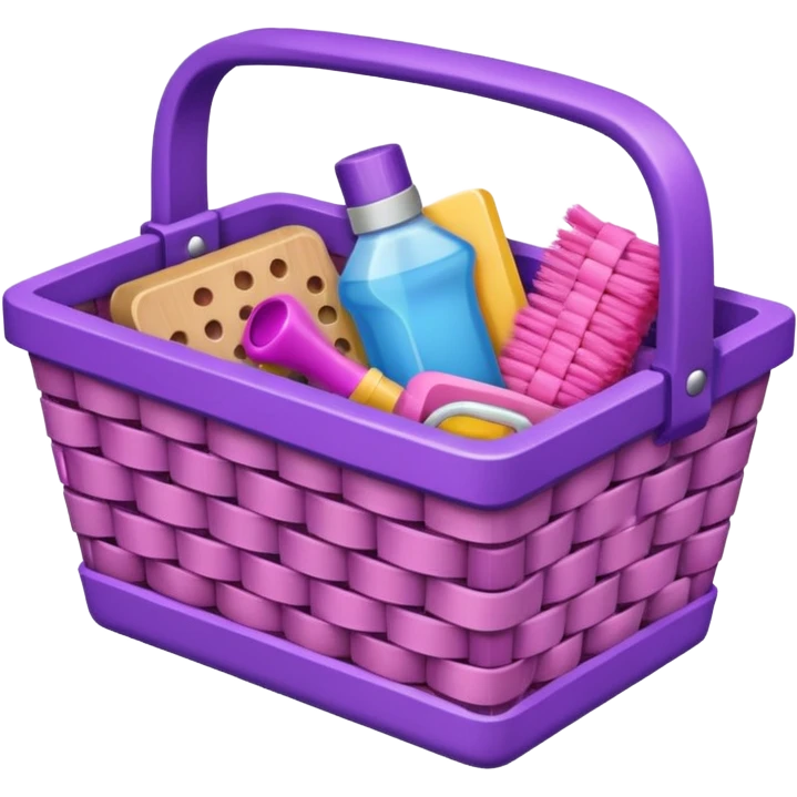 سلة تنظيف خشبية  بأغراض الوانها بنفسجي و وردي emoji