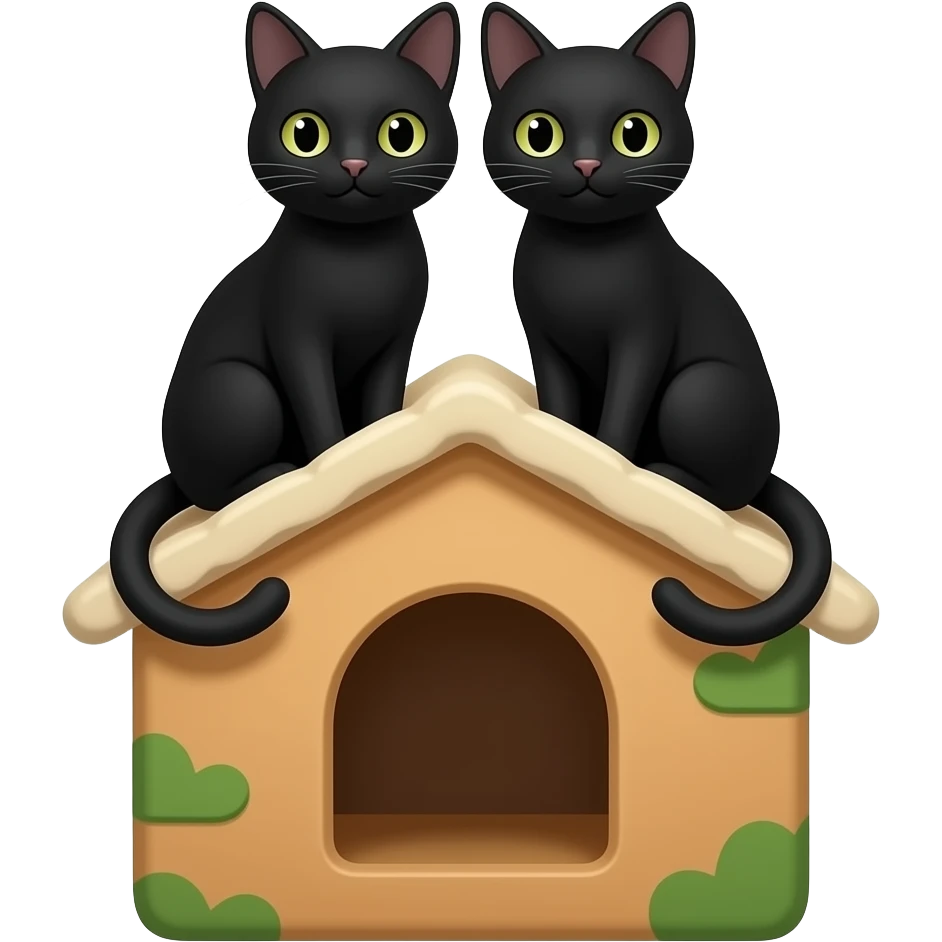 Two black cats are sitting on a cat house emoji