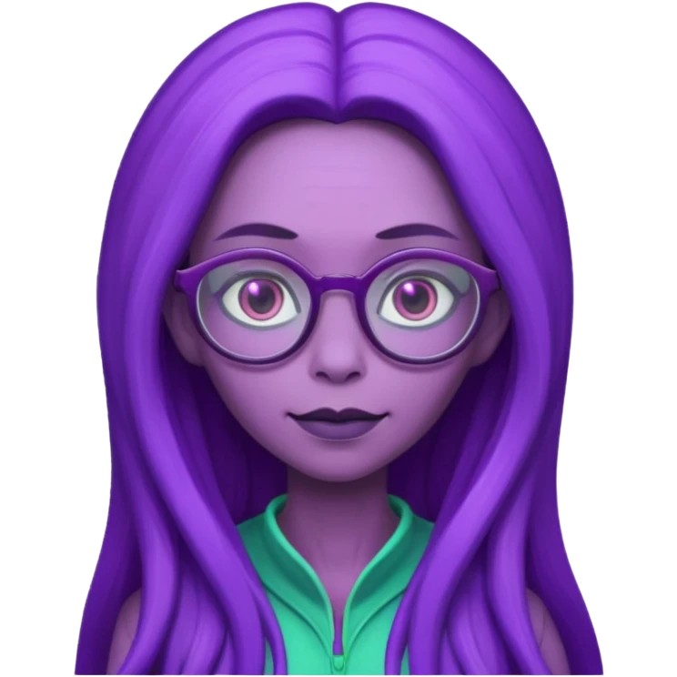 long-haired female alien with glasses, purple skin emoji