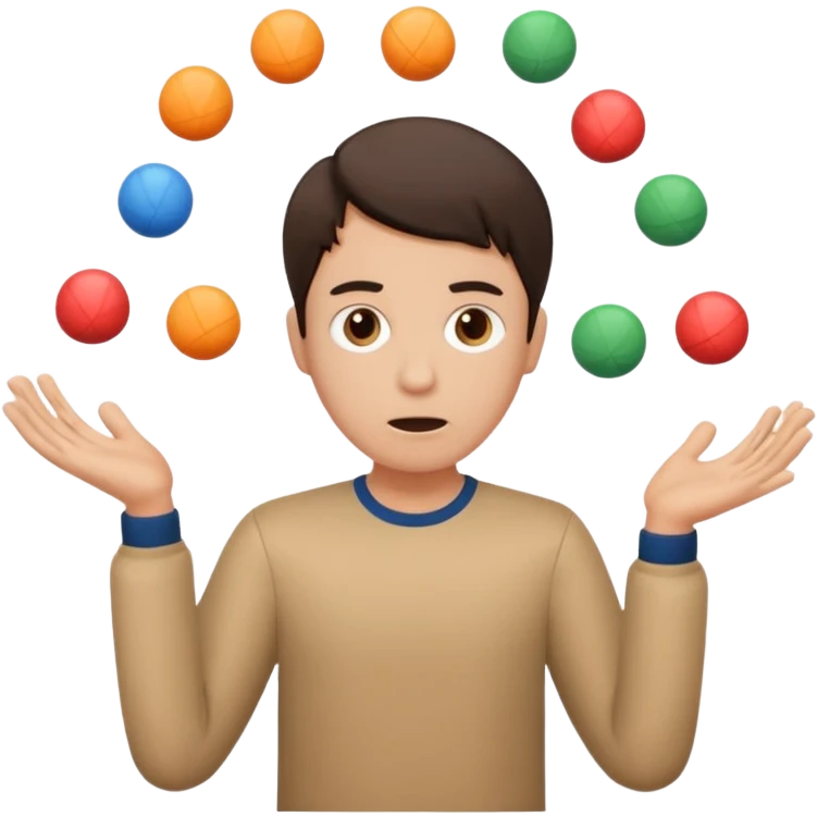 an emoji that depicts a product manager juggling work with panic emoji
