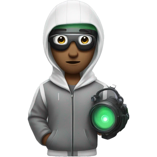White men with tracksuite, with night vision device on his head and tools in his hand emoji